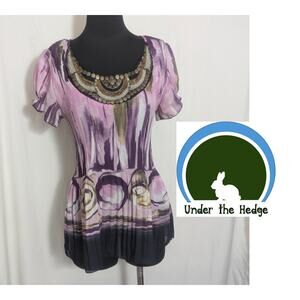 Y2K Nicola Purple Embellished Beaded Pleated Top Large boho whimsigoth